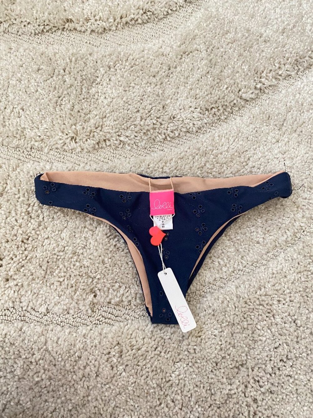 NWT Lolli Eyelet Bikini Bottoms in Navy Blue Size M